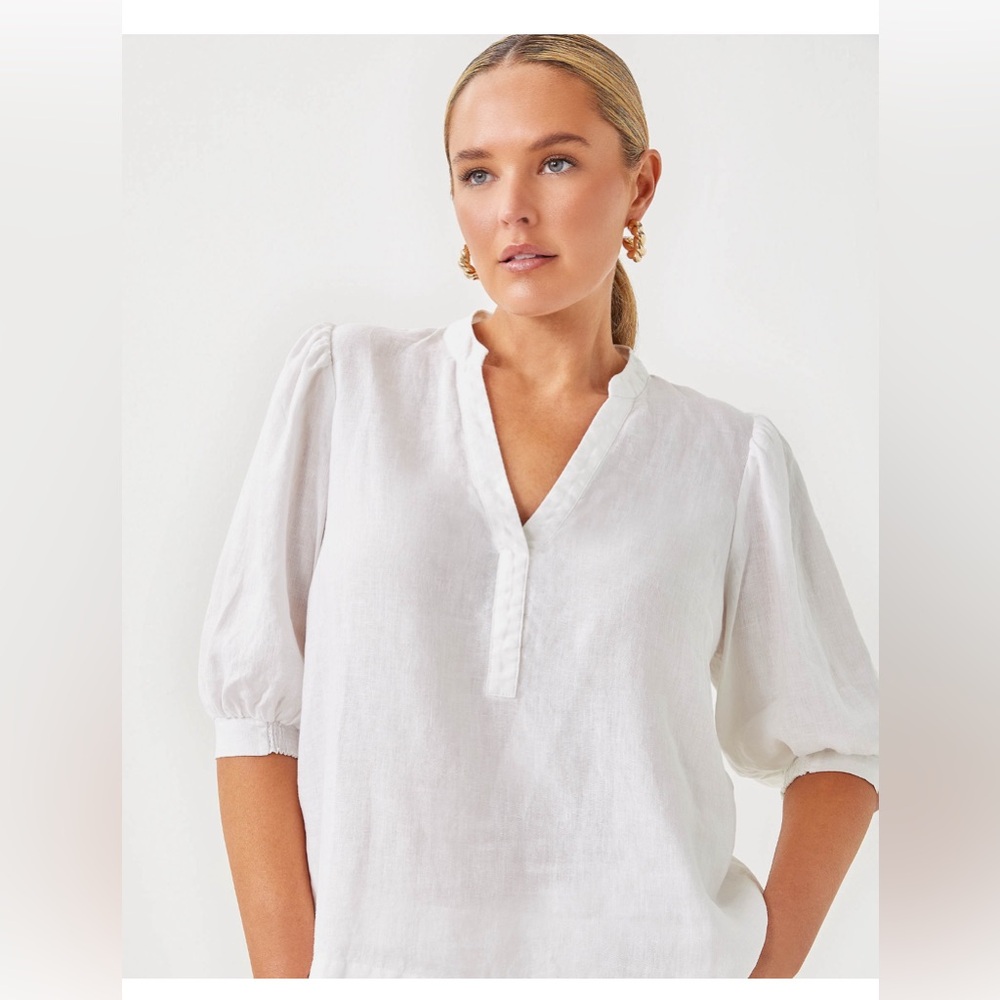 Lilly Pulitzer Womens Sz 4 Mialeigh Elbow Sleeve Resort White Linen Top $138